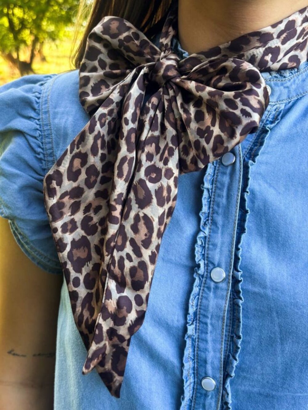 Leopard Print Long Twilly Scarf - Brown